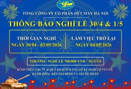 Sản phẩm  uploaded TrangNoiBo anh_nghi le 30 4 2026_cr_435x294 — Tổng Công Ty Cổ Phần Dệt May Hà Nội — MST 0100100826
