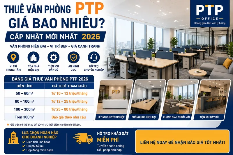 Sản phẩm thue van phong ptp gia bao nhieu cap nhat moi nhat 2026 — Công Ty Cổ Phần PTP — MST 0100687474