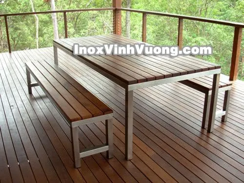 Sản phẩm Bàn ghế Inox mặt gỗ 2 — Inox Vinh Vượng - Công Ty Cổ Phần Vinh Vượng — MST 0101348770