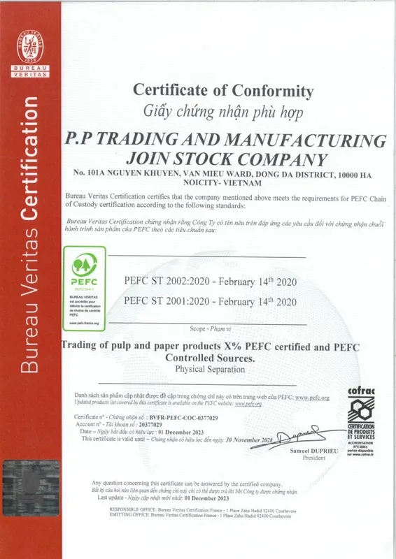 Sản phẩm PEFC 724x1024 — Công Ty Cổ Phần Sản Xuất và Thương Mại P.P — MST 0101437981