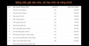 Sản phẩm bang bao gia thi cong sua chua cai tao nha 300x157 — Công Ty Cổ Phần Hóa Phẩm Xây Dựng TKA Việt Nam — MST 0102286534