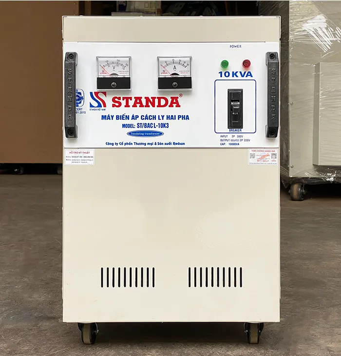 Sản phẩm BIEN AP CACH LY HAI PHA 10KVA — ổn áp, Biến áp Standa - Công Ty Cổ Phần Thương Mại Và Sản Xuất Redsun — MST 0103939779