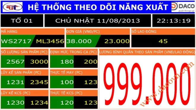 Sản phẩm He thong quan ly nang suat day chuyen may Viet Thai 2 san pham — Công Ty TNHH Daco — MST 0104029606