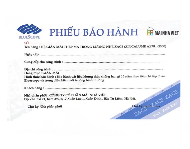 Sản phẩm bluscope_phieu_bao_hanh_cropped — Công Ty Cổ Phần Mái Nhà Việt — MST 0104278419