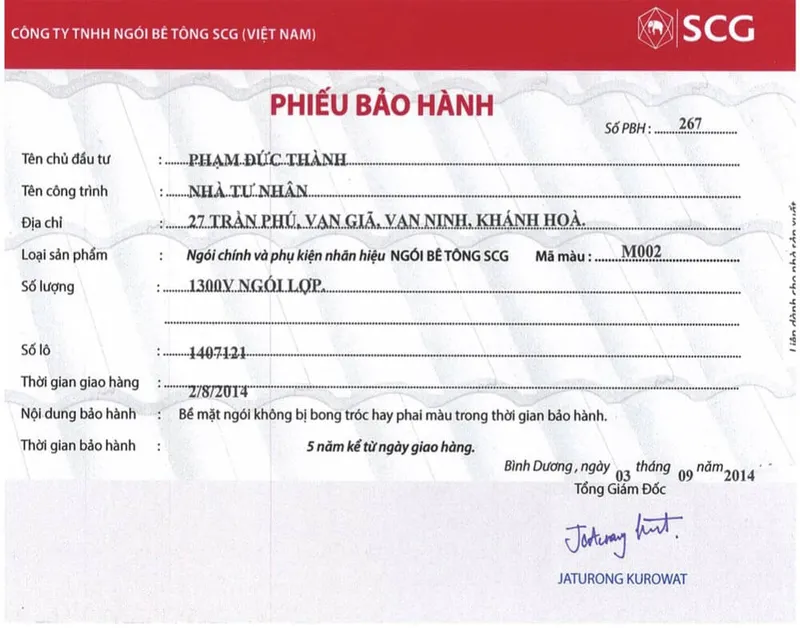 Sản phẩm phieu_bao_hanh_ngoi_be_tong_scg — Công Ty Cổ Phần Mái Nhà Việt — MST 0104278419