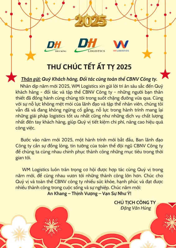 Sản phẩm Đỏ Vàng Rực Rỡ Đơn Giản Thư Ngỏ Chúc Tết Nguyên Đán Việt Nam Tờ Rơi 724x1024 — WM Logistics - Công Ty TNHH Giao Nhận Hàng Hải Toàn Cầu — MST 0104936604