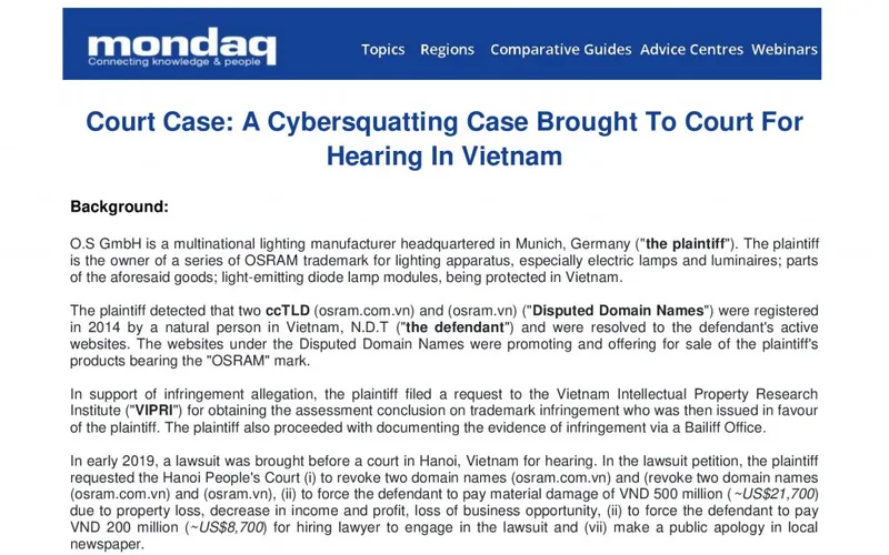 Sản phẩm Court Case A Cybersquatting Case Brought To Court For Hearing In Vietnam0 1024x640 — Công Ty TNHH Dịch Vụ Sở Hữu Trí Tuệ Kenfox — MST 0104964866