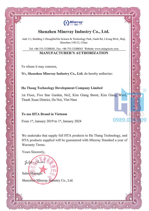 Sản phẩm AUTHORIZATION MINRRAY_ HTA — Hathang Audio - Công Ty TNHH Phát Triển Công Nghệ Hà Thắng — MST 0105418958