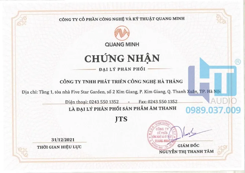 Sản phẩm Chứng nhận dại lý JTS Hà Thắng — Hathang Audio - Công Ty TNHH Phát Triển Công Nghệ Hà Thắng — MST 0105418958