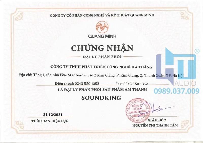 Sản phẩm Chứng nhận dại lý hà Thắng SOUNDKING — Hathang Audio - Công Ty TNHH Phát Triển Công Nghệ Hà Thắng — MST 0105418958