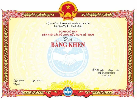 Sản phẩm giay khen huu nghi VN — Công Ty Cổ Phần In - Quảng Cáo Âu Việt — MST 0105709072