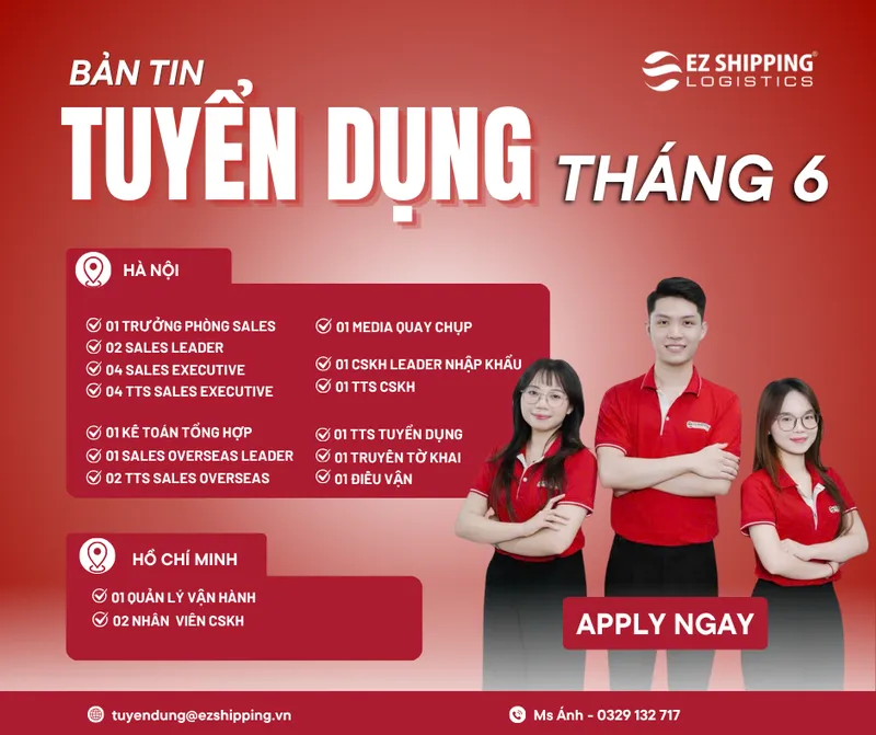 Sản phẩm 1781512865 1441605458 tuyen dung ezshipping t6 2026 — EZ SHIPPING LOGISTICS - Công Ty TNHH Tiếp Vận EZ Shipping — MST 0105844811