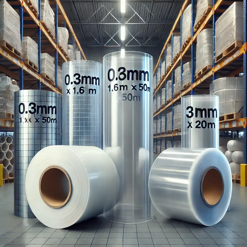 Sản phẩm DALL·E 2024 12 23 17.36.09 A high resolution realistic photo showing rolls of clear flexible PVC material of various thicknesses and sizes neatly displayed in a professional wa — Công Ty Cổ Phần An Thái Việt Nam — MST 0106174510