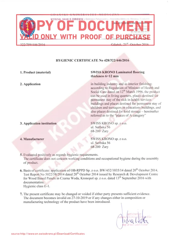Sản phẩm ch ng ch kronpol atest higieniczny en 3 m i swisskrono 1 — Công Ty TNHH Đầu Tư Thương Mại Và Dịch Vụ Bách Lộc — MST 0106620388