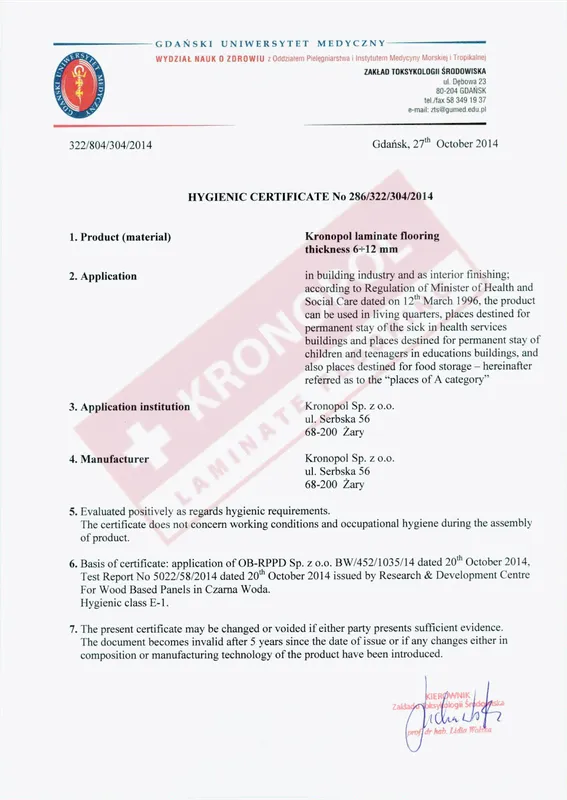 Sản phẩm ch ng ch kronpol ch ng nh n an toan s c kh e kronopol 1 — Công Ty TNHH Đầu Tư Thương Mại Và Dịch Vụ Bách Lộc — MST 0106620388