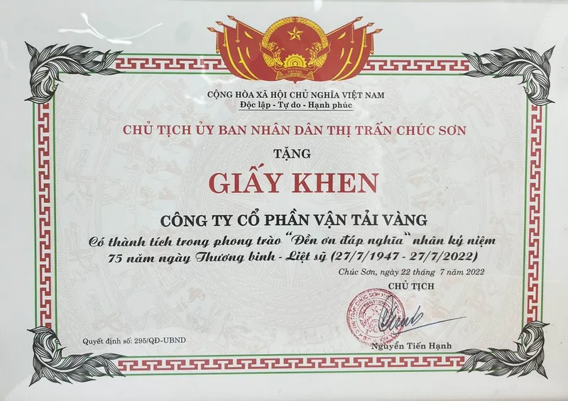 Sản phẩm 4. Chuc nhan thanh tich _den on dap nghia_ 18b3ecda — Dịch Vụ Hải Quan Vận Tải Vàng - Công Ty CP Giao Nhận Vận Tải Vàng — MST 0106720456