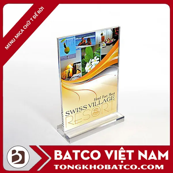 Sản phẩm ke menu mica chu T de roi — Công Ty TNHH Phát Triển Công Nghệ Batco Việt Nam — MST 0106742019