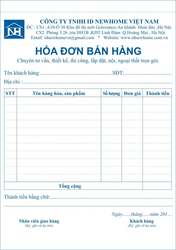 Sản phẩm HOA DON BAN HANG 1 — Công Ty TNHH Công Nghiệp Số 1 Việt Hưng — MST 0106956797