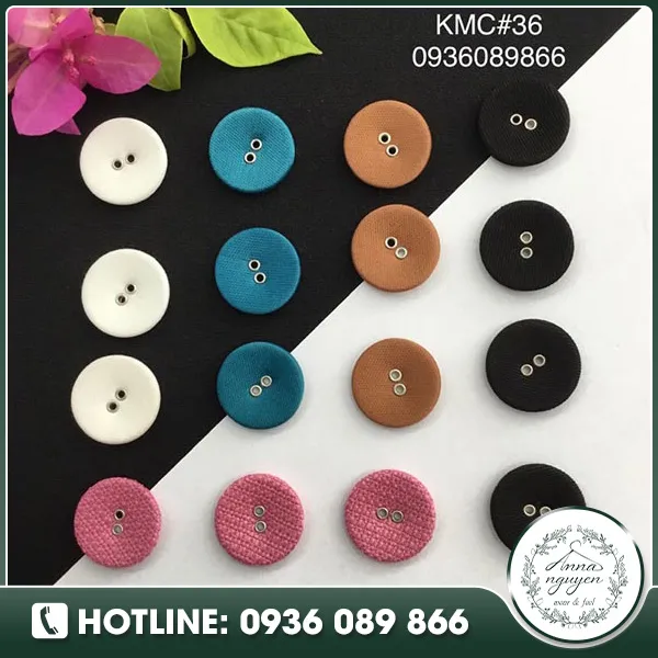Sản phẩm Set 10 chiec khuy mat cao (KMC36) boc vai duong kinh 2.3cm mau xanh, nau, trang — Phụ Liệu May Mặc Anna Nguyen - Công Ty TNHH Thời Trang Anna Nguyen — MST 0107370821
