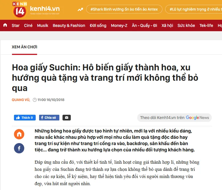 Sản phẩm kenh14 noi ve suchin — Công Ty TNHH TM Và DV SUCHIN — MST 0107394526