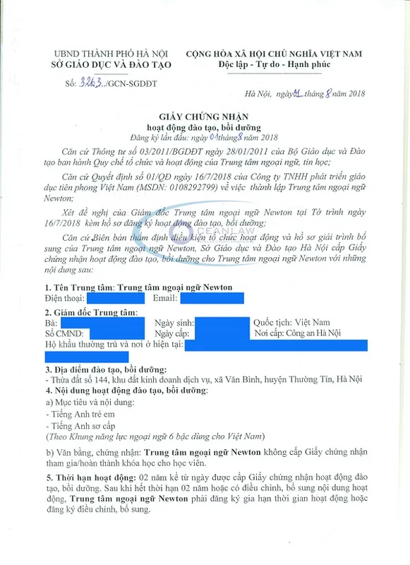 Sản phẩm trung tam ngoai ngu — Công Ty TNHH Oceanlaw D&T Việt Nam — MST 0107570570