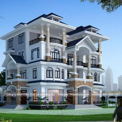 Sản phẩm 1568176242 Mau thiet ke biet thu 4 tang tan co dien dep — Nội Thất Kiến Trúc Lê - Công Ty TNHH Kiến Trúc Lê Và Cộng Sự — MST 0107938737