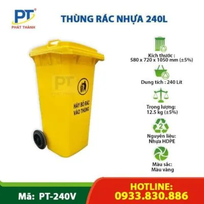 Sản phẩm thung rac nhua 240L mau vang 1 400x400 — Công Ty TNHH Sản Xuất Và Công Nghiệp Phát Thành — MST 0107978754