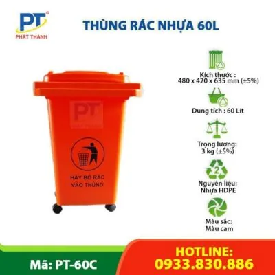Sản phẩm thung rac nhua 60l mau cam dam chan 1 400x400 — Công Ty TNHH Sản Xuất Và Công Nghiệp Phát Thành — MST 0107978754