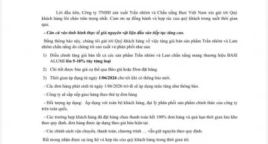 Sản phẩm thong bao quan trong — Công Ty TNHH Sản Xuất Trần Nhôm Và Chắn Nắng Basi Việt Nam — MST 0108160369