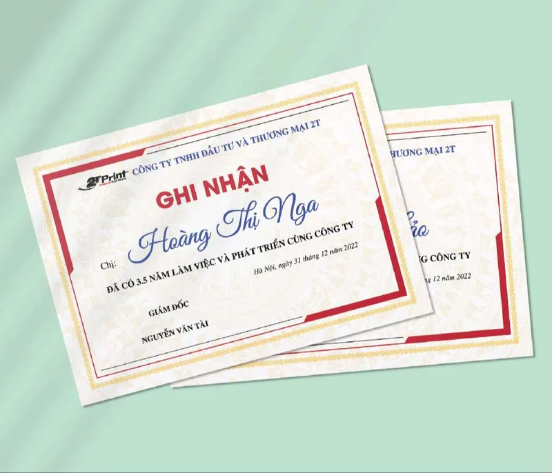 Sản phẩm thumbnail bang khen — Xưởng In 2T - Công Ty TNHH Đầu Tư Và Thương Mại 2T — MST 0108188364