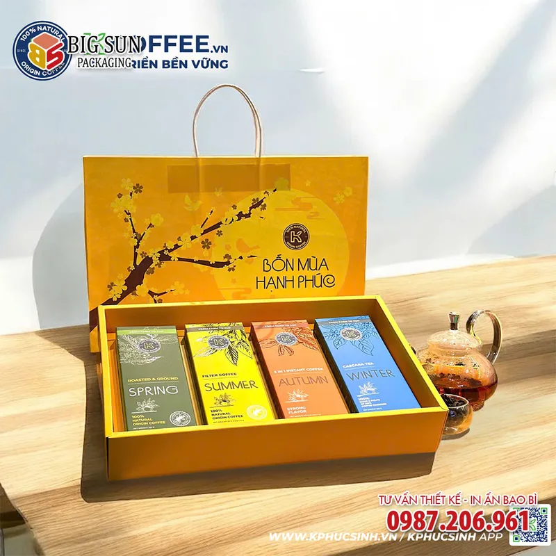 Sản phẩm in hop qua ca phe Bon Mua 4 — Công Ty TNHH Dịch Vụ Và Sản Xuất Bao Bì BigSun — MST 0108241201
