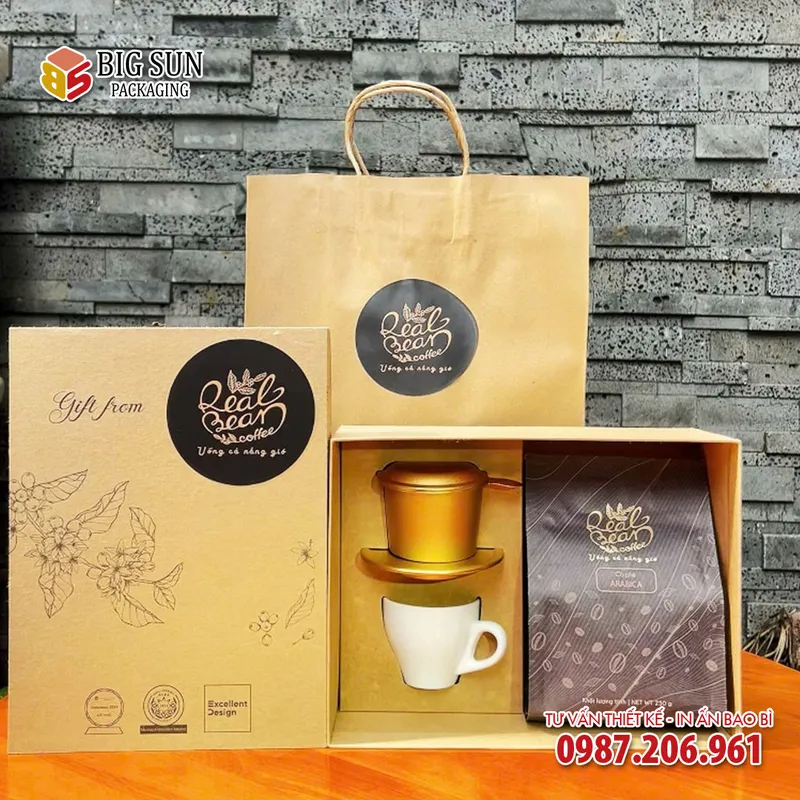 Sản phẩm in hop qua ca phe Real Bean 1 — Công Ty TNHH Dịch Vụ Và Sản Xuất Bao Bì BigSun — MST 0108241201