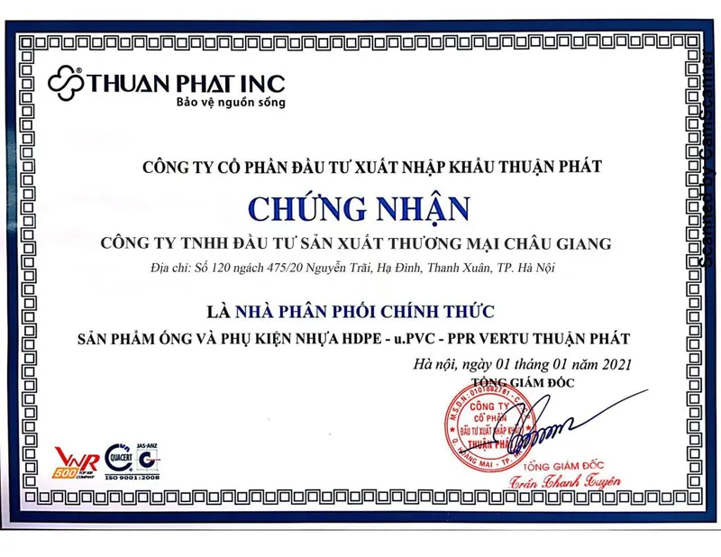 Sản phẩm GCN Thuan Phat 1024x791 — ống Nhựa EVNPIPE - Công Ty TNHH Đầu Tư Sản Xuất Thương Mại Châu Giang — MST 0108278360