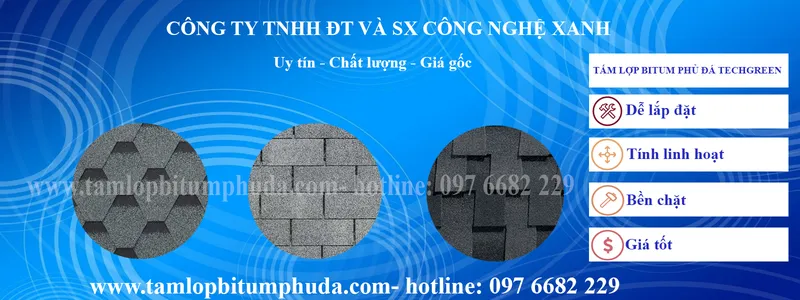 Sản phẩm tamlopbitumphuda — Ngói Bitum Phủ Đá - Công Ty TNHH Đầu Tư Và Sản Xuất Công Nghệ Xanh — MST 0108349452