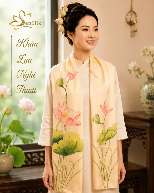 Sản phẩm khan lua hoa sen ve tay sensilk — Công Ty CP Sen Silk Việt Nam — MST 0108531824