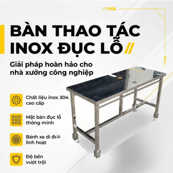 Sản phẩm ban thao tac inox duc lo 7 600x600 — Băng Tải HNT - Công Ty TNHH Kỹ Thuật Công Nghệ HNT — MST 0108659084