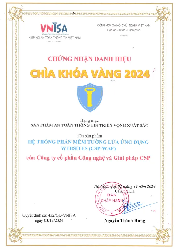 Sản phẩm chia khoa vang — Công Ty Cổ Phần Công Nghệ Và Giải Pháp CSP — MST 0108860240