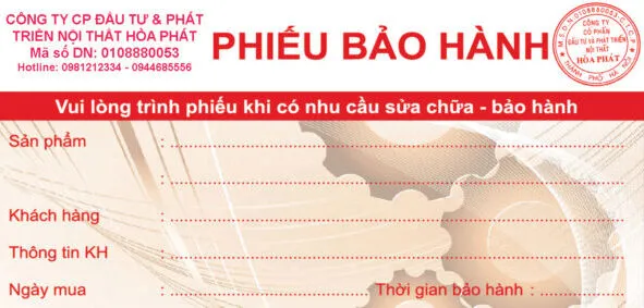 Sản phẩm PHIEU BH 334 e1683601420553 — Công Ty Cổ Phần Đầu Tư Và Phát Triển Nội Thất Hòa Phát — MST 0108880053