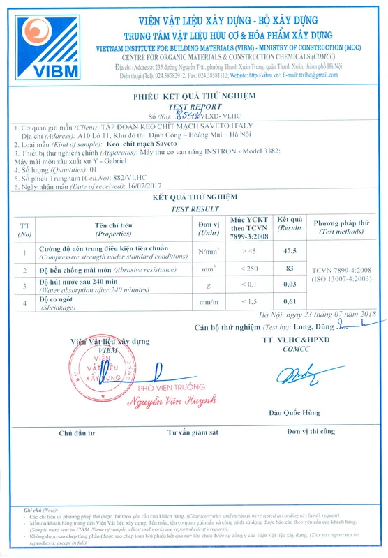Sản phẩm Chứng nhận chất lượng keo chít mạch chà ron Saveto — Công Ty CP Tập Đoàn Saveto — MST 0109017160