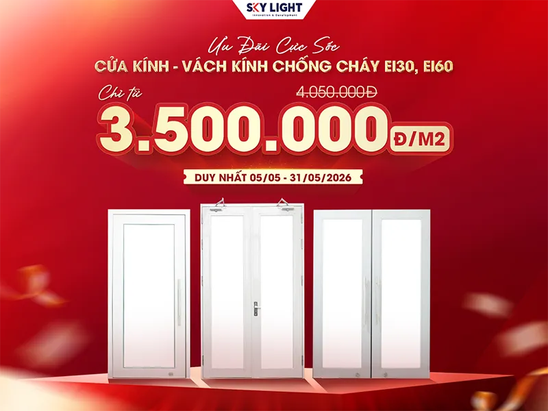 Sản phẩm sky light uu dai thang 5 vach cua kinh chong chay ei — Công Ty TNHH Sản Xuất Thương Mại Sky Light Việt Nam — MST 0109475442