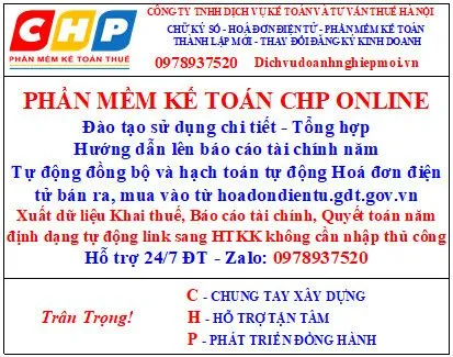 Sản phẩm 00001 PMKT CHP — Công Ty TNHH DV Chữ Ký Số Hóa Đơn Điện Tử Phần Mềm Kế Toán — MST 0109486839