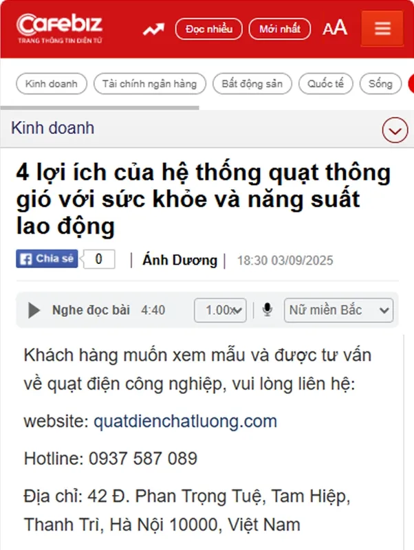 Sản phẩm cafebiz noi ve phu khang — Công Ty TNHH Đầu Tư Và Phát Triển Dịch Vụ Phú Khang — MST 0109563191