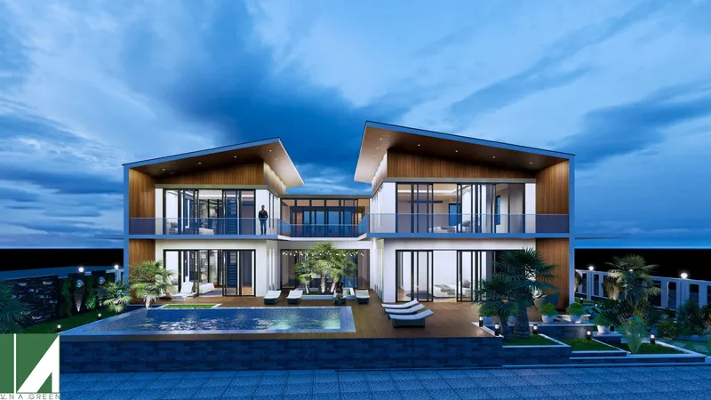 Sản phẩm biet thu 2 tang hien dai mai lech1 43 scaled — Công Ty TNHH Kiến Trúc Xây Dựng Và Nội Thất House Design — MST 0109634928