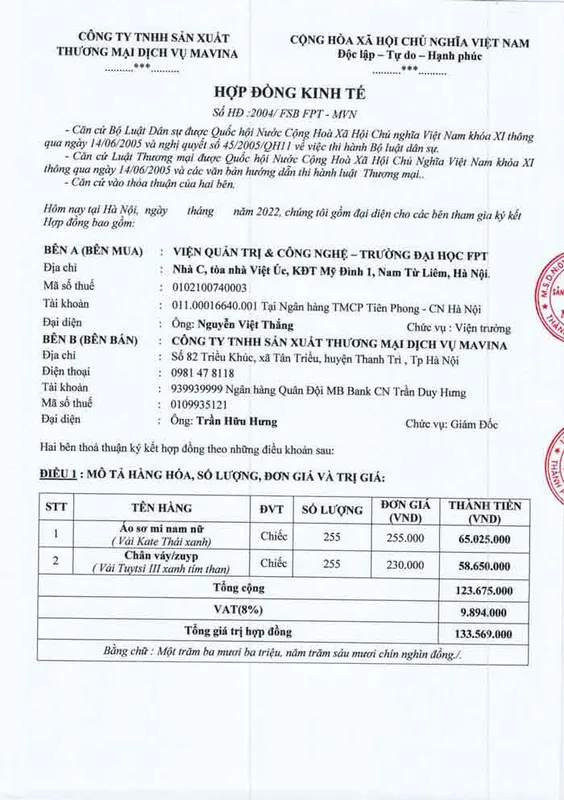 Sản phẩm DAI HOC FPT 20220428 044249 — Công Ty TNHH Sản Xuất Thương Mại Dịch Vụ MAVINA — MST 0109935121