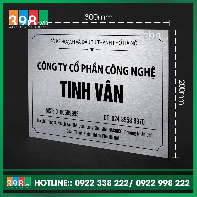 Sản phẩm Bien ten cong ty bang Alu bac xuoc 1 — Công Ty TNHH Quảng Cáo & Nội Thất 398 — MST 0110093857