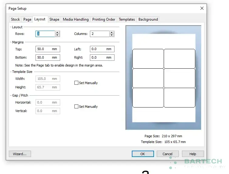 Sản phẩm giao dien page setup trong bartender — Công Ty TNHH Giải Pháp Mã Vạch Bartech — MST 0110256903