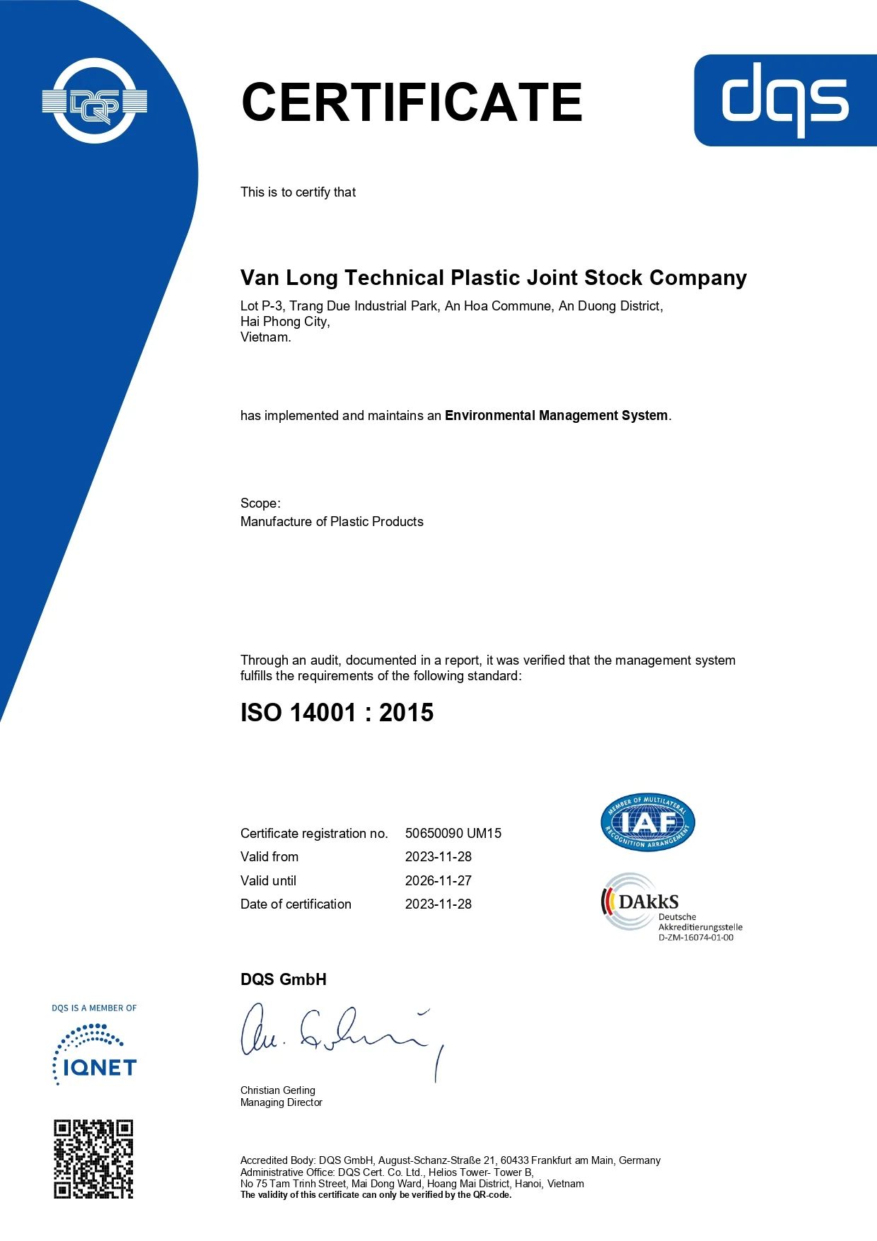 Sản phẩm iso 14001 um15 50650090 van long tech um15 en page 0001.jpg — Nhựa Vân Long - Công Ty TNHH Vân Long — MST 0200367100