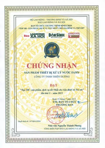 Sản phẩm top 100 san pham tot nhat 2015 — Máy Lọc Nước Famy - Công Ty Cổ Phần Xuất Nhập Khẩu Thiên Dương — MST 0200761900