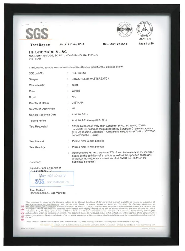 Sản phẩm sgs cert — HPCHEM - Công Ty Cổ Phần Hóa Chất HP — MST 0200766539