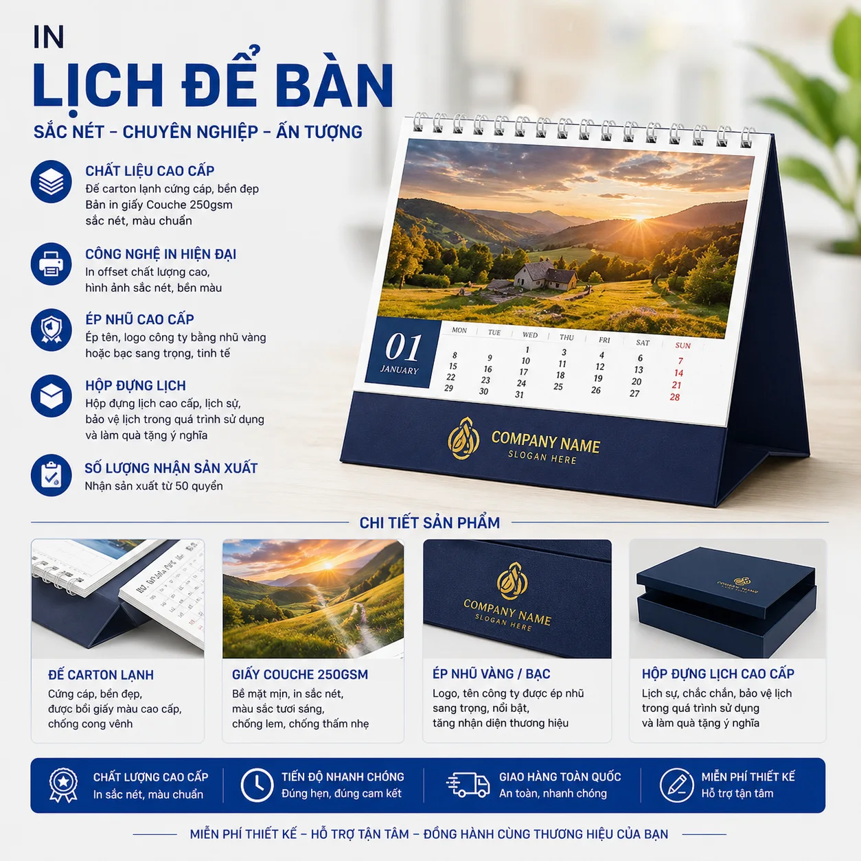 Sản phẩm in lich de ban — In Hoàng Gia - Công Ty CP Phát Triển Quốc Tế Nguồn Nhân Lực — MST 0201034513